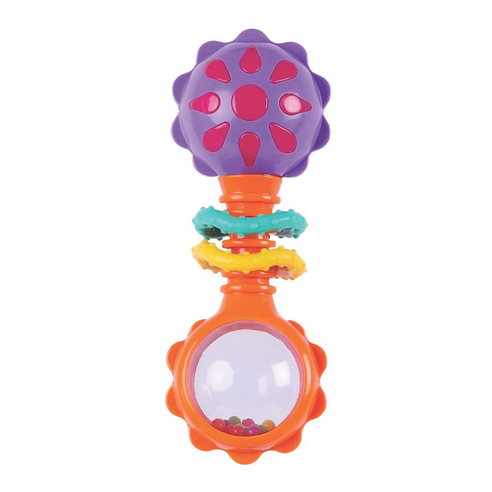 Colorful baby toy with gears on a white background