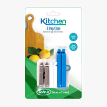 Solv-X kitchen bag clips packaging with lemons and a cutting board on a white background