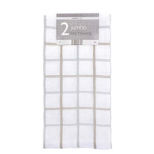 Pack of two jumbo tea towels with a grid pattern on a white background